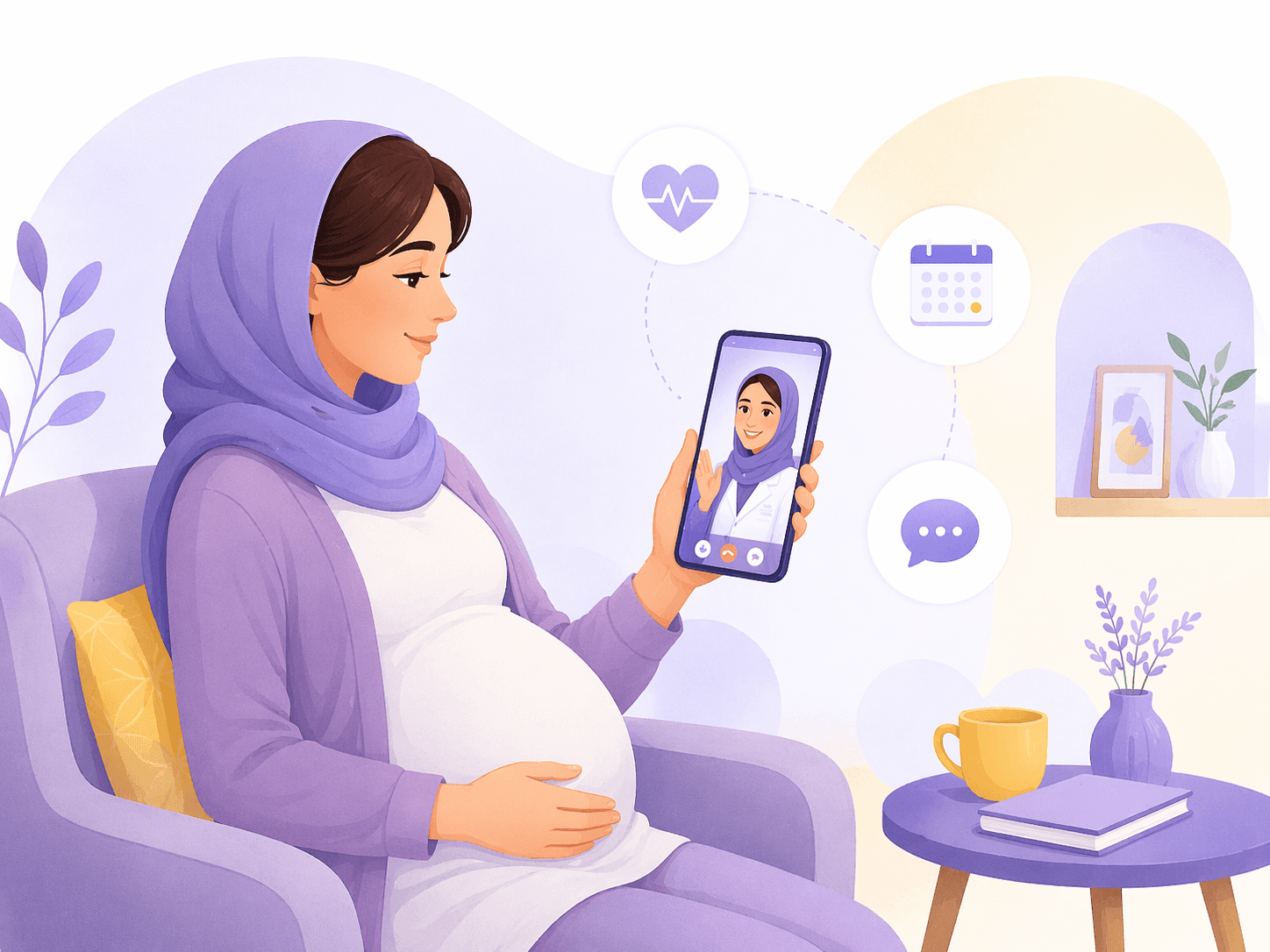 مادر باردار در حال مشاوره آنلاین با ماما